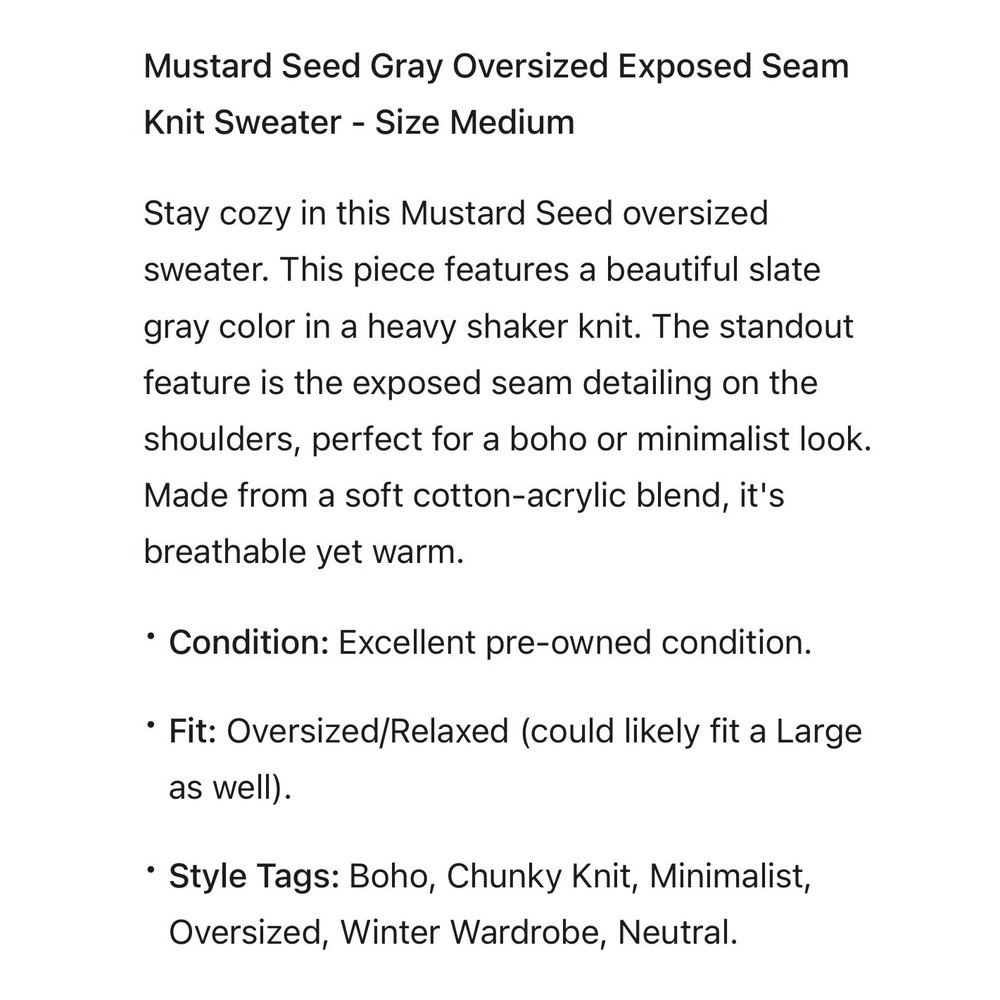 Mustard Seed Heathered Slate Gray Oversized Exposed Seam Knit Sweater Medium‎ - Picture 4 of 10
